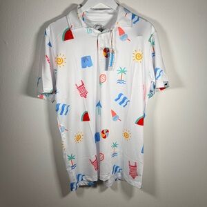NWT Proud 90 Golf Polo Shirt Beach Print Performance Stretch Medium Summer